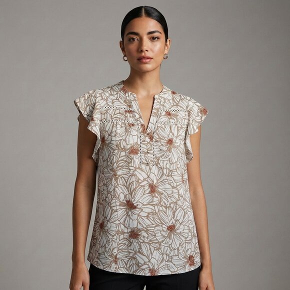 Como Black Tops - Como Black, Floral Flutter Sleeve Top